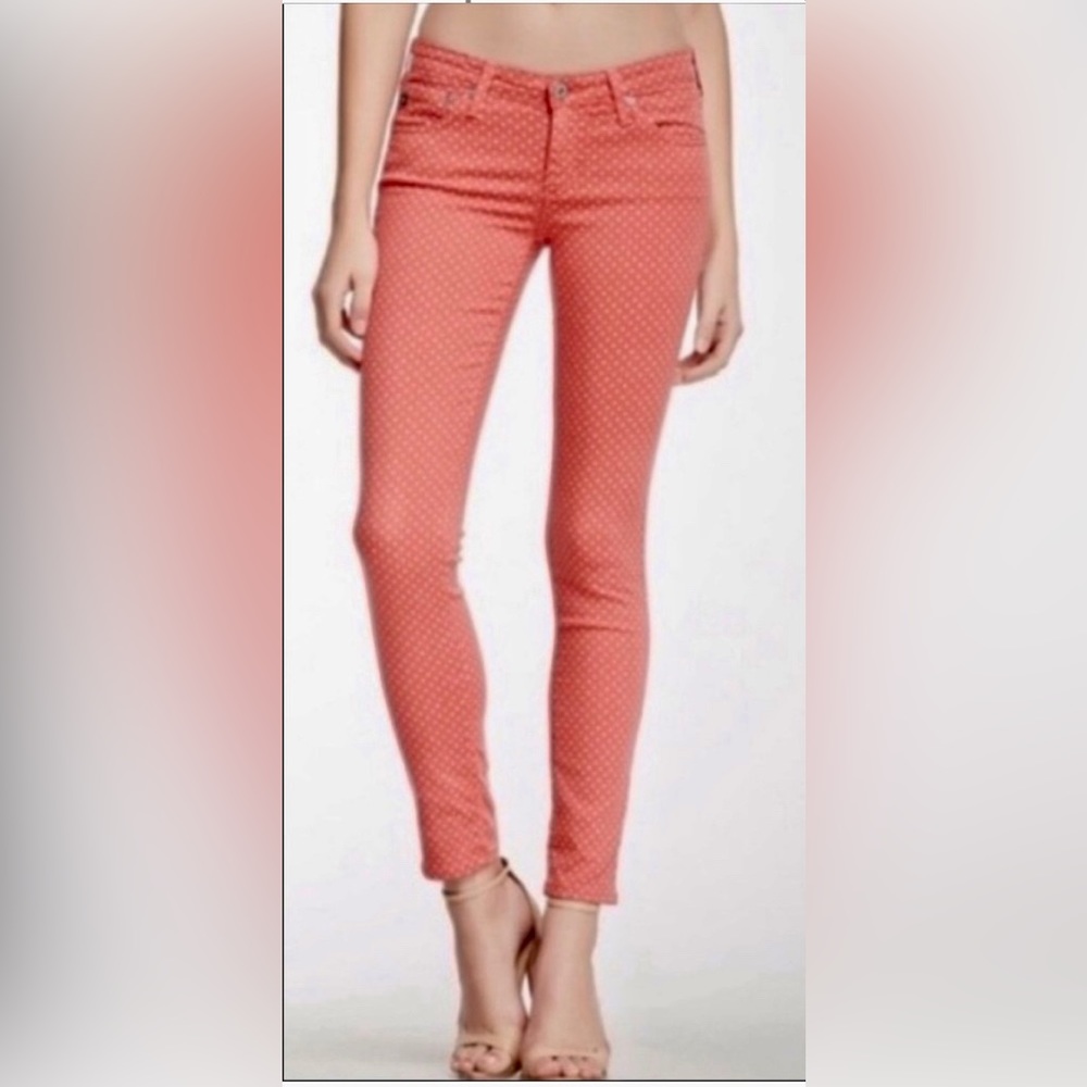 Adriano Goldschmied AG The Stevie Ankle Skim Straight Leg Jeans Coral Polka Dot